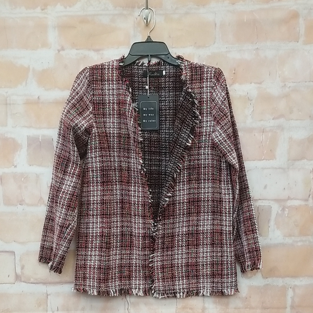 NWT Kinikiss Size L Chic Tweed Open-Front Blazer
